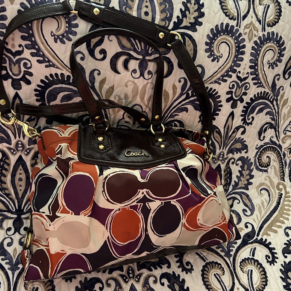 COACH Multi Color Purse with Brown Detachable Strap